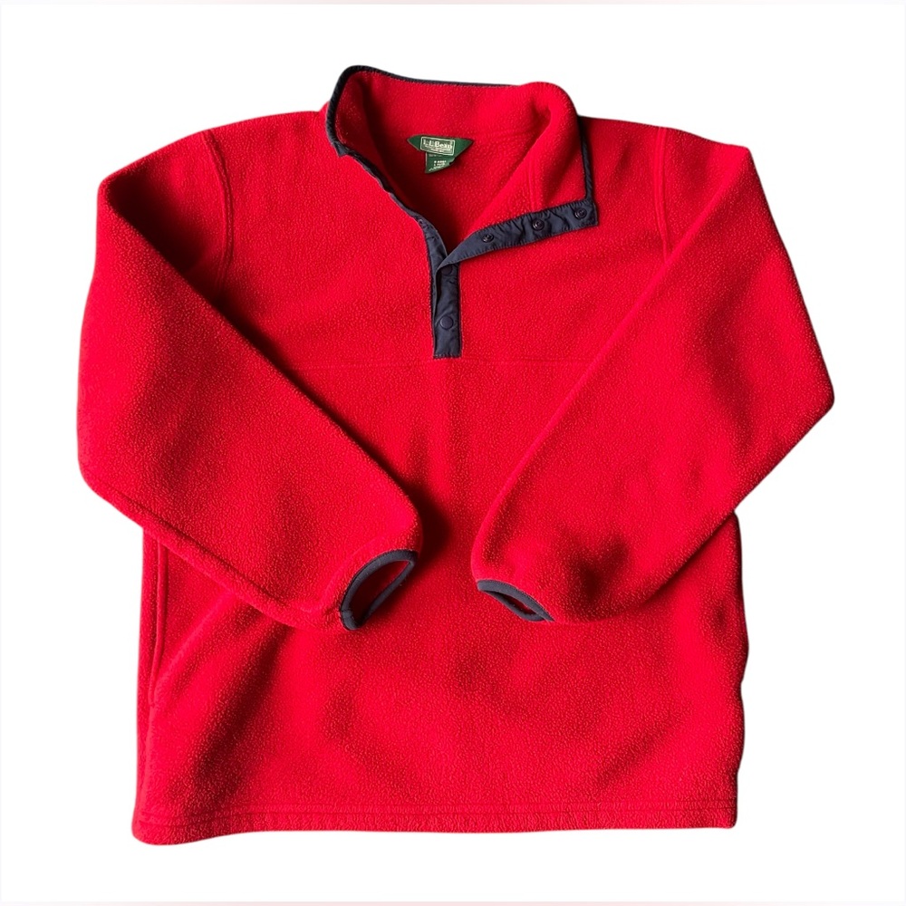 LLBean Children’s Unisex L 14/16 Snap Fleece Pullover Red Navy